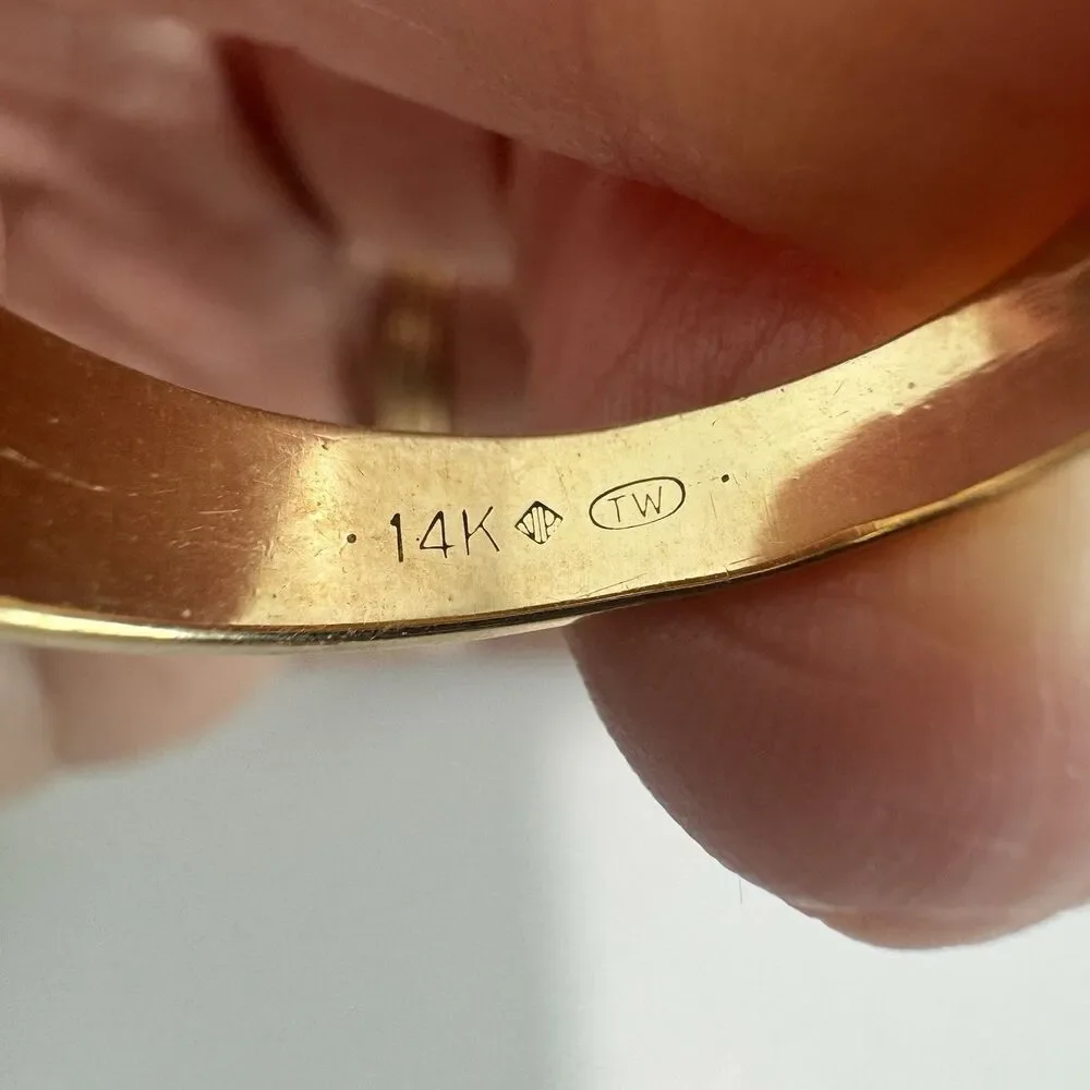 14K Gold Diamond Etched Vintage Wedding Band Sz 10.5 5 Grams Two Tone